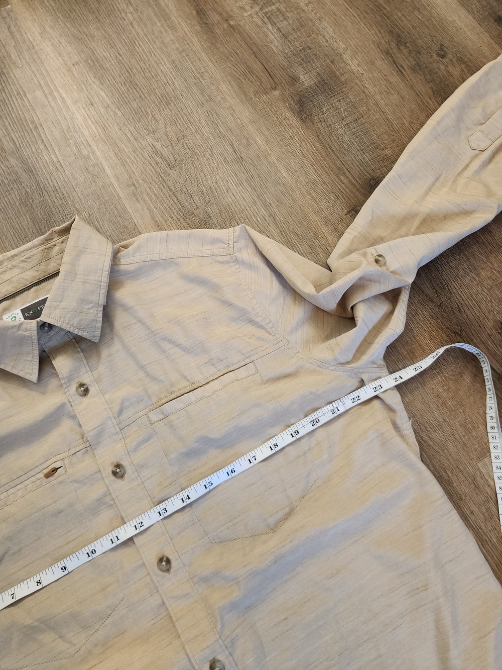 Exofficio Insect Shield LS Nylon blend Beige Button up Shirt Mens Large zip - Picture 7 of 9